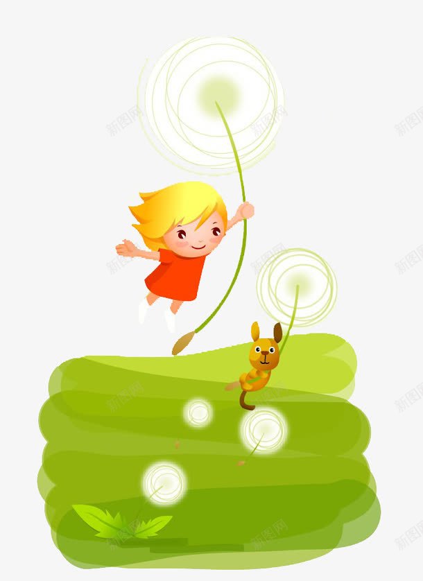 卡通蒲公英png免抠素材_新图网 https://ixintu.com 大风 蒲公英 飘动 飞舞