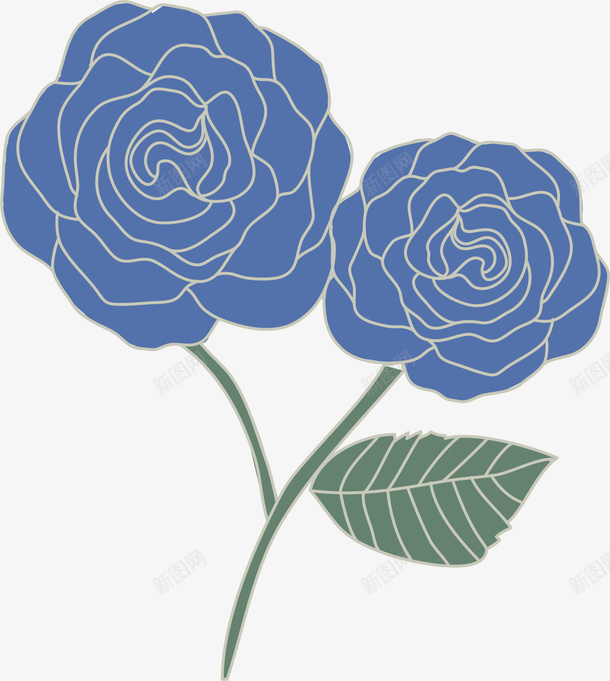 蓝色简约花朵png免抠素材_新图网 https://ixintu.com 手绘植物 植物 简约鲜花 线条花朵 蓝色花朵 装饰图案