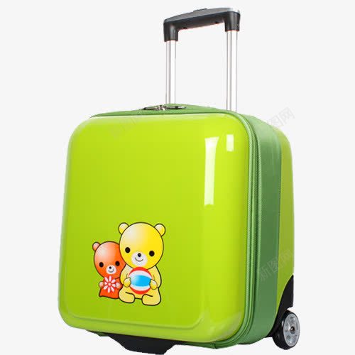 绿色卡通儿童行李箱png免抠素材_新图网 https://ixintu.com 产品实物 儿童 卡通 拉杆箱 绿色 行李箱