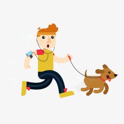 公园跑步卡通遛狗的男人图高清图片