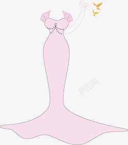 粉色一字肩手绘粉色蕾丝袖婚礼礼服矢量图高清图片
