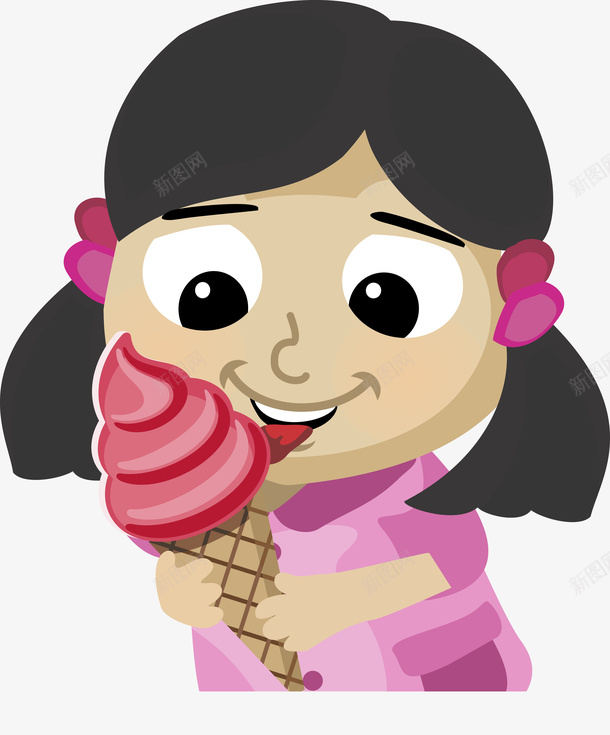 吃冰淇淋的女孩矢量图ai免抠素材_新图网 https://ixintu.com 冰激凌 女孩 粉色 矢量图