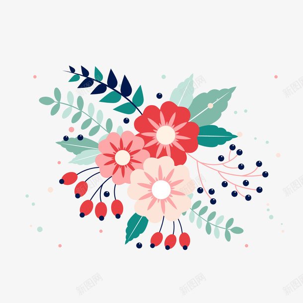 红色花卉植物png免抠素材_新图网 https://ixintu.com 小清新 红色花朵 绿色植物 背景装饰