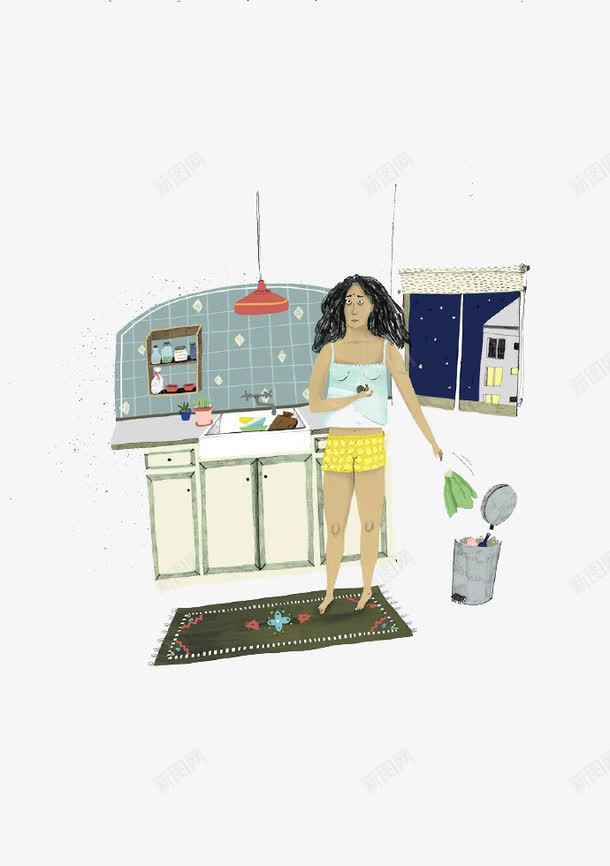 扔垃圾的女人png免抠素材_新图网 https://ixintu.com 做饭 厨房 垃圾 房间
