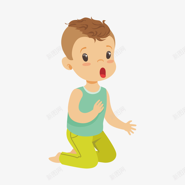 卡通版跪着的小男孩png免抠素材_新图网 https://ixintu.com 动漫动画 卡通人物 卡通手绘 小男孩 绿色上衣 装饰图 跪着的动作