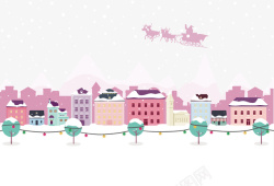 圣诞夜小镇粉红色浪漫圣诞小镇矢量图高清图片