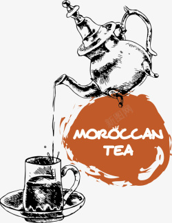 摩洛哥手绘卡通茶壶摩洛哥茶矢量图高清图片