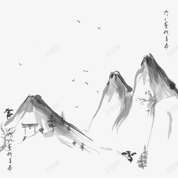 山的水彩画矢量图ai免抠素材_新图网 https://ixintu.com 墨画 山 山水彩 水彩 矢量图