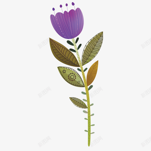紫色花朵手绘矢量图ai免抠素材_新图网 https://ixintu.com 个性 卡通 叶子 手绘 植物 简单 紫色 花朵 矢量图