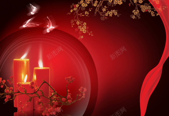 复古中式红色婚纱海报背景模板背景