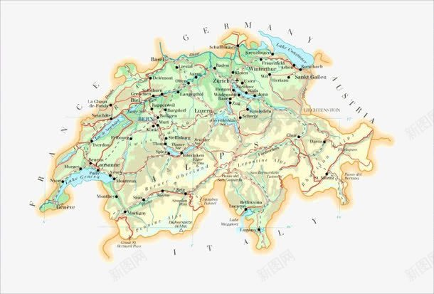 瑞士地图png免抠素材_新图网 https://ixintu.com 世界地图 国家地图 地图 瑞士地图
