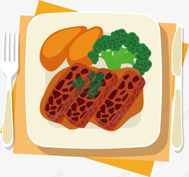 牛排矢量图ai免抠素材_新图网 https://ixintu.com 卡通手绘 卡通食物 牛排 美食 营养 装饰图案 矢量图
