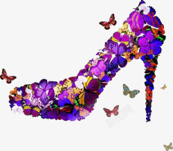 紫色蝴蝶高跟鞋素材