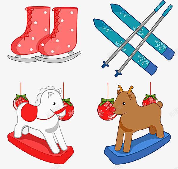 木马滑冰鞋png免抠素材_新图网 https://ixintu.com 卡通 手绘 木马 滑冰鞋 白色 红色 蓝色 雪橇