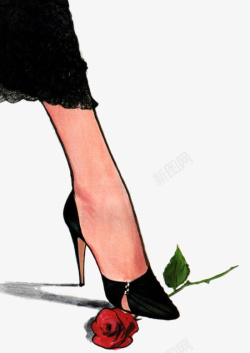 玫瑰花女高跟鞋踩着玫瑰花的女腿高清图片