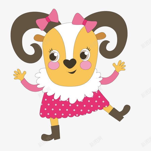 卡通可爱的穿裙子的山羊png免抠素材_新图网 https://ixintu.com 动物设计 卡通 可爱 山羊 羊角 裙子