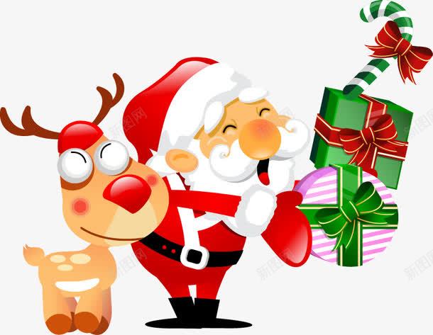 卡通圣诞节元素png免抠素材_新图网 https://ixintu.com 圣诞老人驯鹿礼物盒 圣诞节元素矢量图