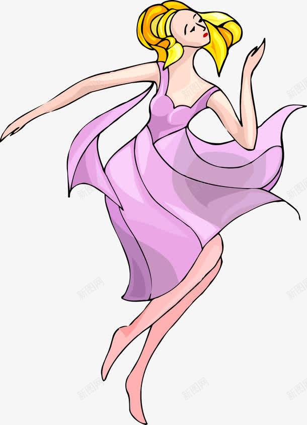 穿紫色裙子的女人png免抠素材_新图网 https://ixintu.com 卡通 头发 女人 手绘 简图 紫色的 裙子 黄色的