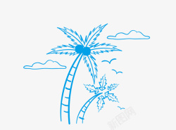 蓝色卡通椰子树素材