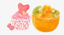水果与冰淇淋水彩手绘高清图片