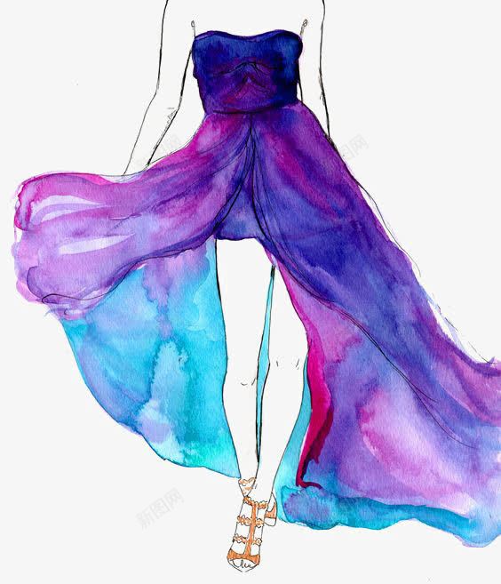 紫色裙子png免抠素材_新图网 https://ixintu.com 创意 卡通 手绘 紫色 长裙