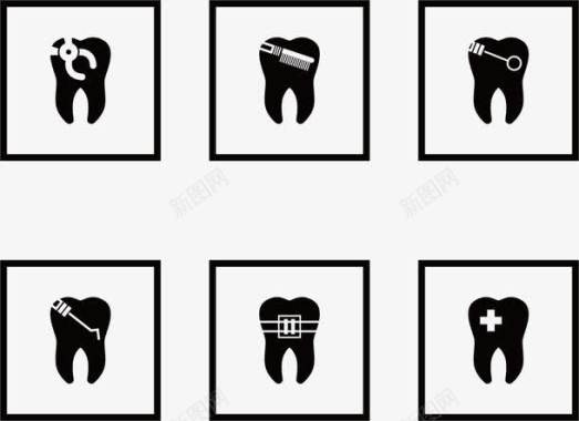 手绘6个治疗牙齿图标图标