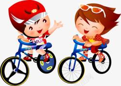 卡通男孩女孩骑自行车素材