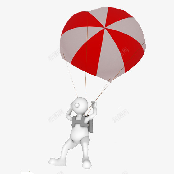卡通降落伞png免抠素材_新图网 https://ixintu.com 伞兵 卡通人 白色机器人 跳伞