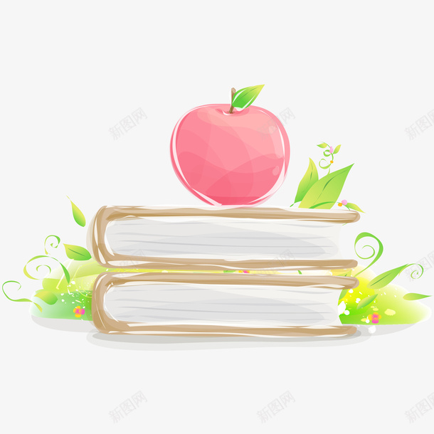 两本书籍上的苹果png免抠素材_新图网 https://ixintu.com 卡通手绘 植物 水果 绿植 花朵 苹果 装饰图 食物