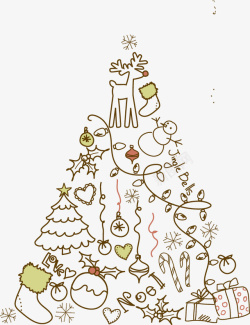 手绘素描圣诞元素小树矢量图素材