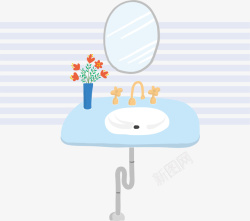 蓝色脸盆洗脸盆和镜子高清图片