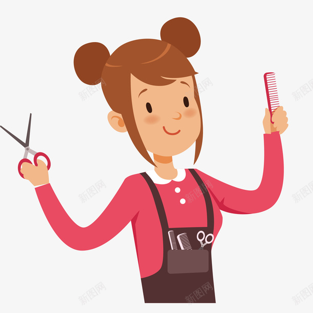 拿着剪刀和梳子的女孩png免抠素材_新图网 https://ixintu.com 人物 剪刀 卡通 可爱的 女孩 梳子 漂亮的 简图