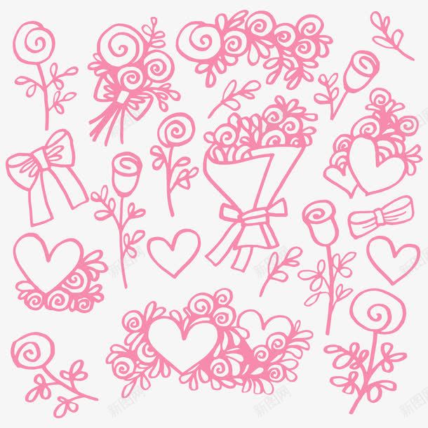 粉色花卉和爱心元素png免抠素材_新图网 https://ixintu.com 爱心 玫瑰花 粉色 花卉 花束