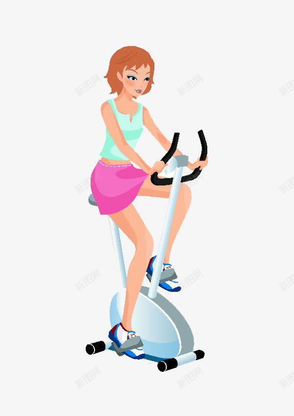 卡通女孩健身png免抠素材_新图网 https://ixintu.com 健身房 脚踏车 运动 运动器材