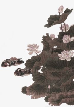 褐色中国风荷塘装饰图案素材