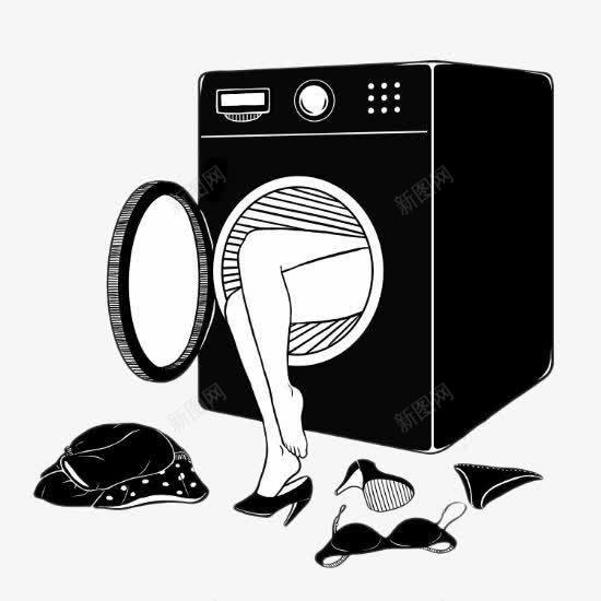 伸进洗衣机清洗psd免抠素材_新图网 https://ixintu.com 创意插画设计 卡通手绘 洗衣机 黑白简画