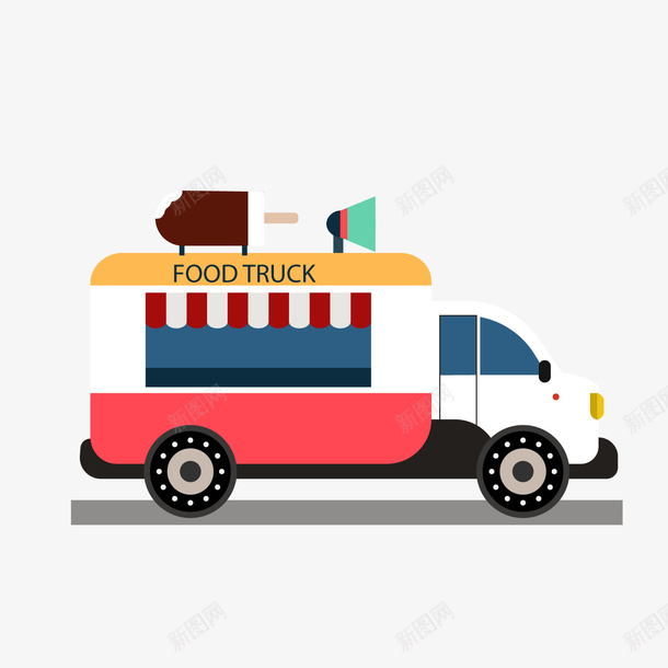 卡通红色移动餐车png免抠素材_新图网 https://ixintu.com 卡通餐车 移动餐车 红色餐车 背景装饰