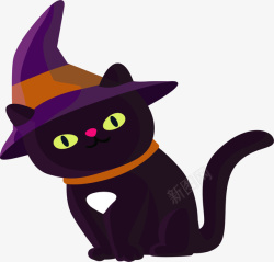 万圣节女巫帽黑猫矢量图素材