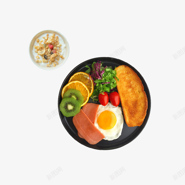黑色盘子里的食物png免抠素材_新图网 https://ixintu.com 免抠食物 早餐 水果 盘子里的食物 鸡蛋 黑色