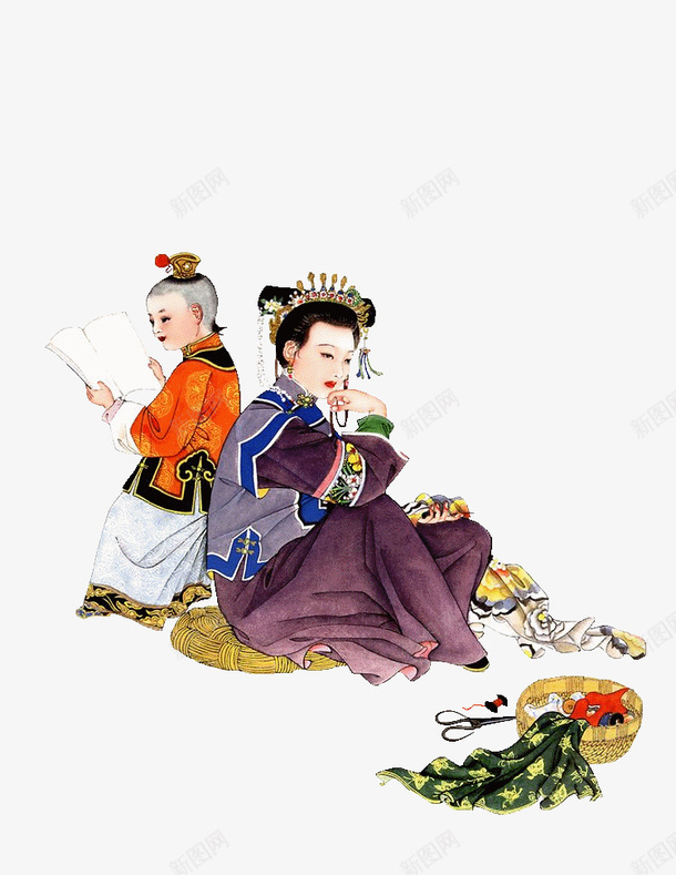中国古代女子与小孩png免抠素材_新图网 https://ixintu.com 中国风 传统 古代 女性 小孩