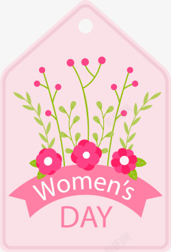 粉色吊卡妇女节粉色花朵吊卡高清图片