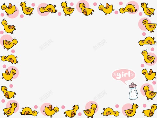 小鸡边框png免抠素材_新图网 https://ixintu.com 卡通 小鸡 边框