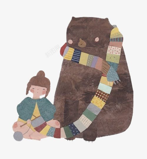戴围巾的黑熊png免抠素材_新图网 https://ixintu.com 围巾 坐着 毛线 黑熊