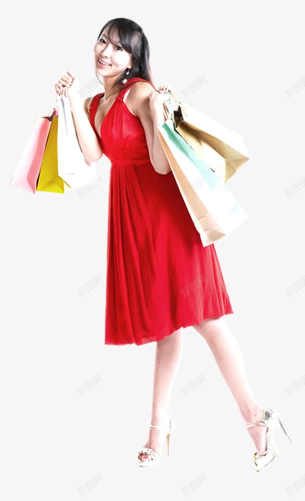 红裙购物美女png免抠素材_新图网 https://ixintu.com 宣传素材 海报素材 美女 购物 购物袋