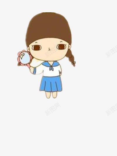 穿裙子的女孩png免抠素材_新图网 https://ixintu.com 校服 辫子 镜子 长发