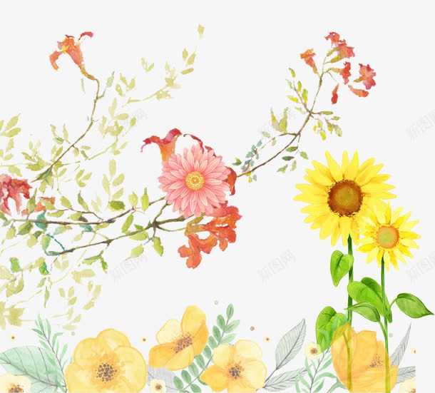 花卉装饰图案png免抠素材_新图网 https://ixintu.com 免抠花束 向日葵 手绘 花卉 装饰图案 鲜花