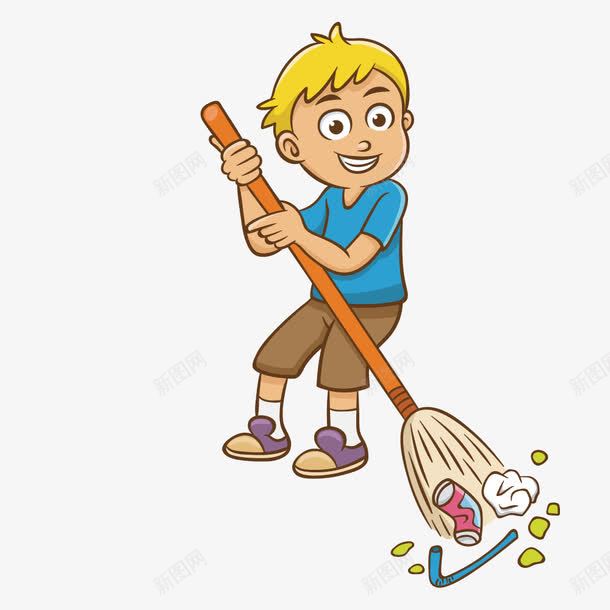 拿扫把打扫垃圾的小男孩png免抠素材_新图网 https://ixintu.com 垃圾 打扫 扫把 男孩