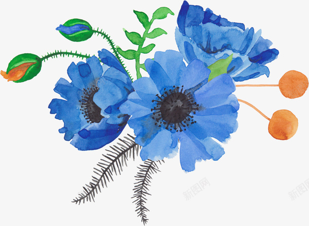 蓝色花卉装饰png免抠素材_新图网 https://ixintu.com 树叶 树枝 植物 花卉 花朵