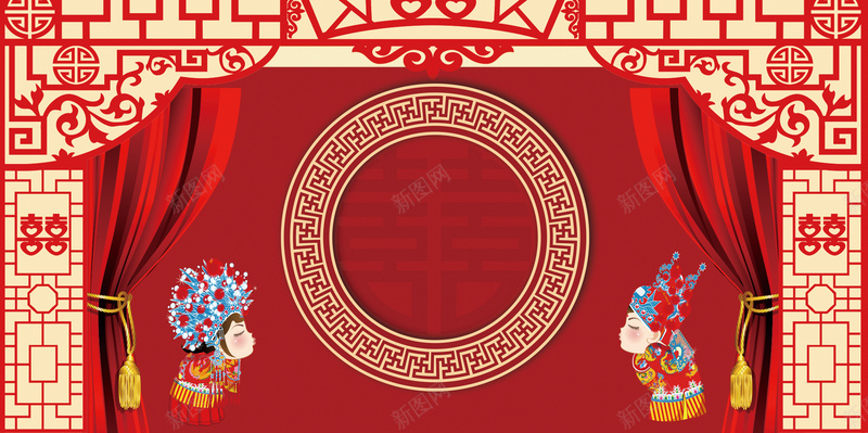 婚庆签到处红色中国风婚庆展板psd设计背景_新图网 https://ixintu.com 中国风 中式婚礼 婚礼 我们结婚啦 新娘 新郎 签到处 签到板 结婚 结婚请帖 舞台背景