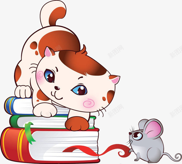 猫在书本上逗老鼠png免抠素材_新图网 https://ixintu.com 书本 猫 玩耍 老鼠